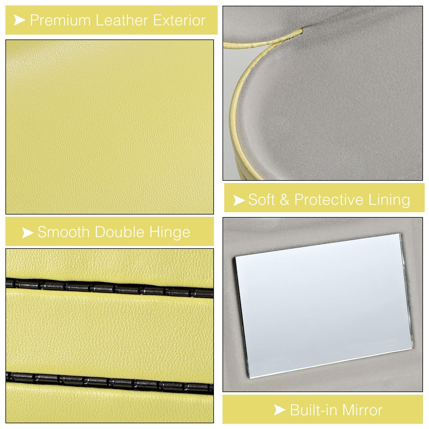 Eyeglass case with mirror on the contact lens side for easy lens removal.