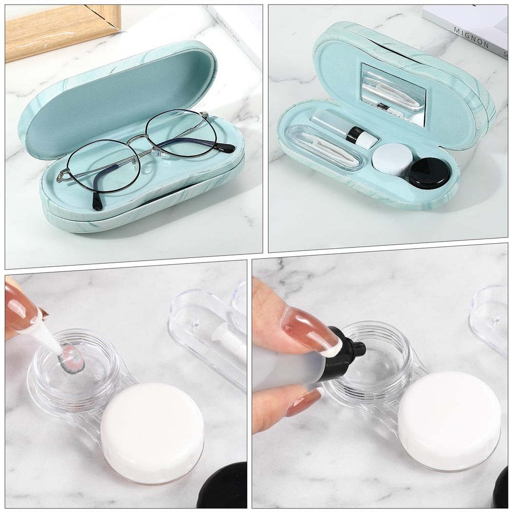 Blue Water MoKo eyeglass case displayed with sunglasses for travel setup