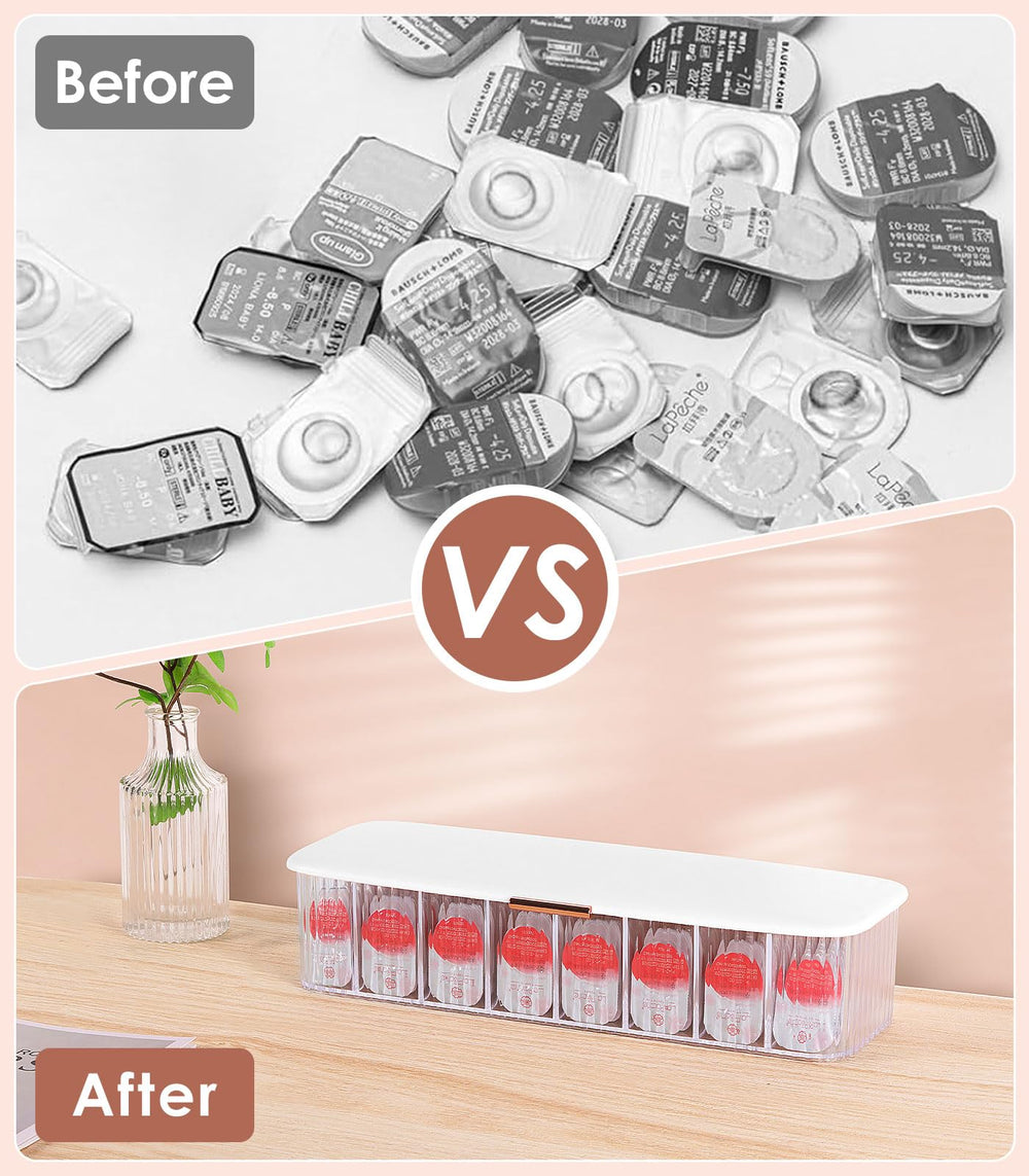 Transparent lid design allowing easy viewing of lenses
