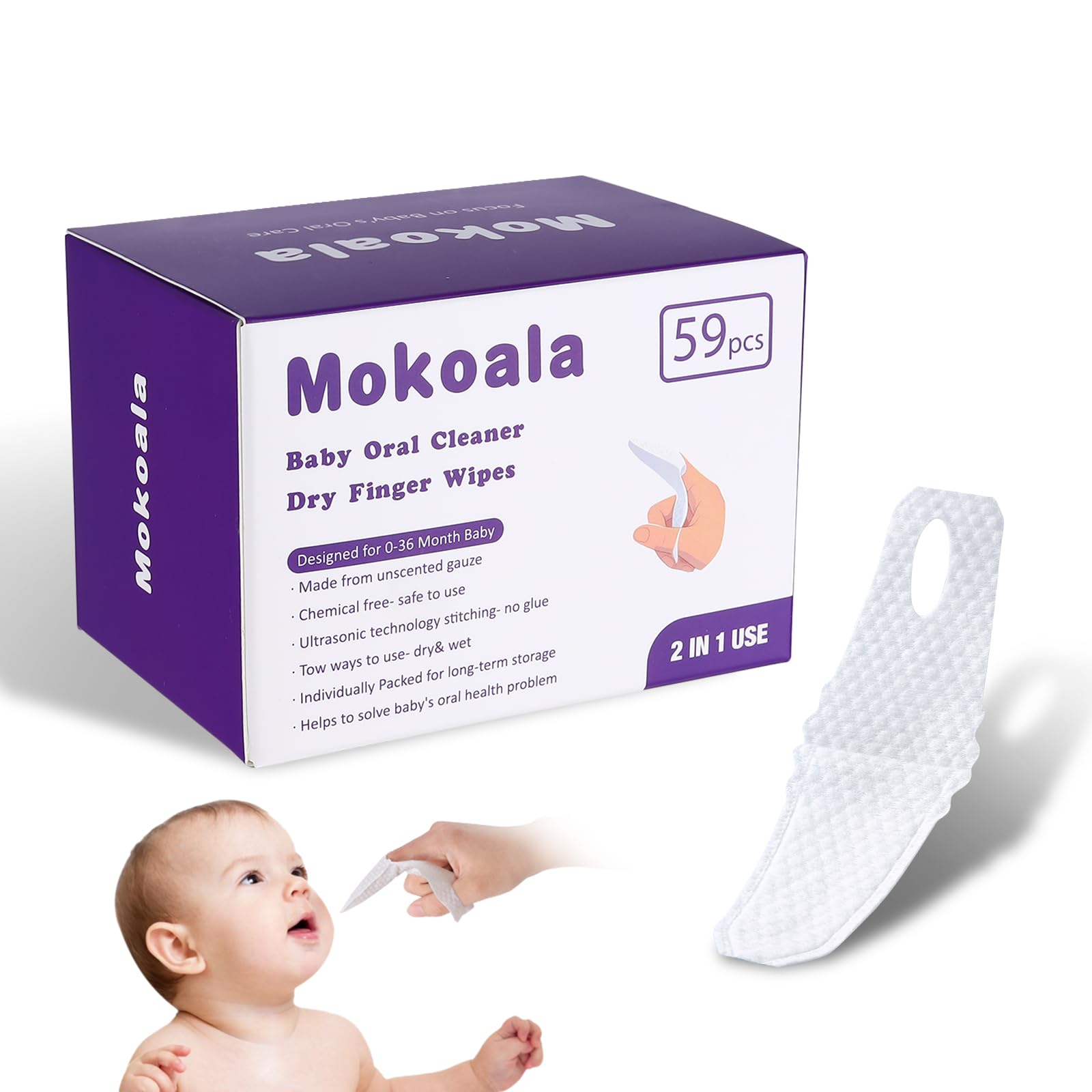 Mokoala Baby Finger Toothbrush made from 100% soft cotton