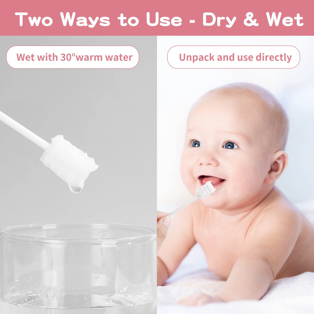 Bent paper handle for reaching all areas of baby's mouth