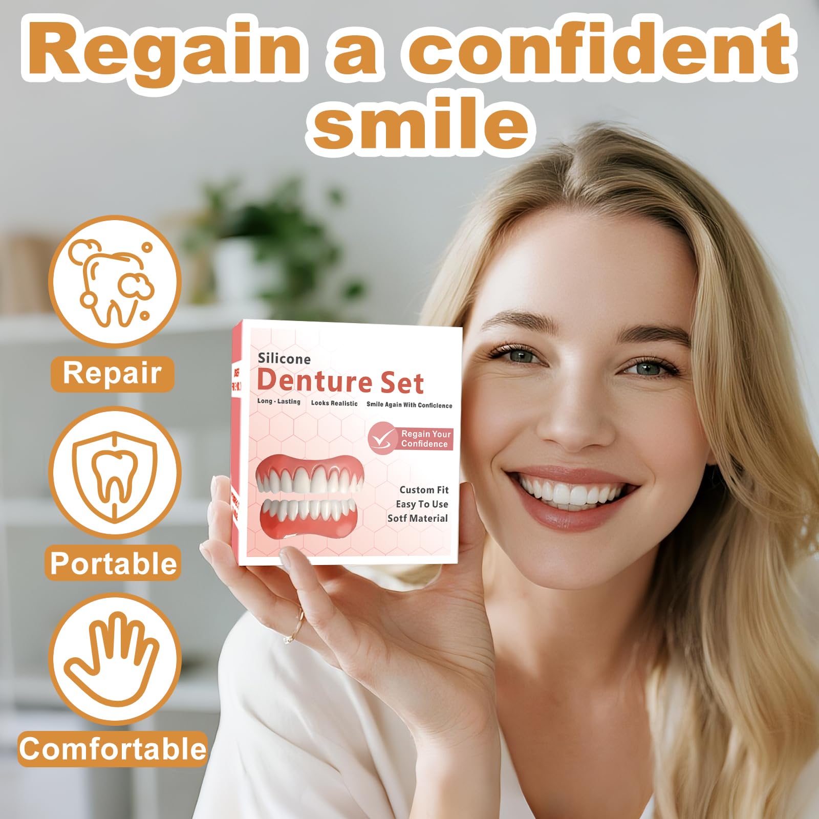 Soft silicone dentures for comfortable wear