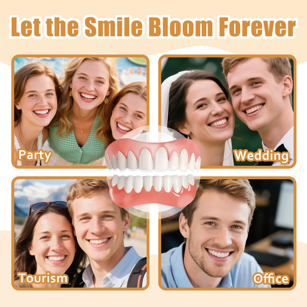 Smiling person using denture kit with natural look
