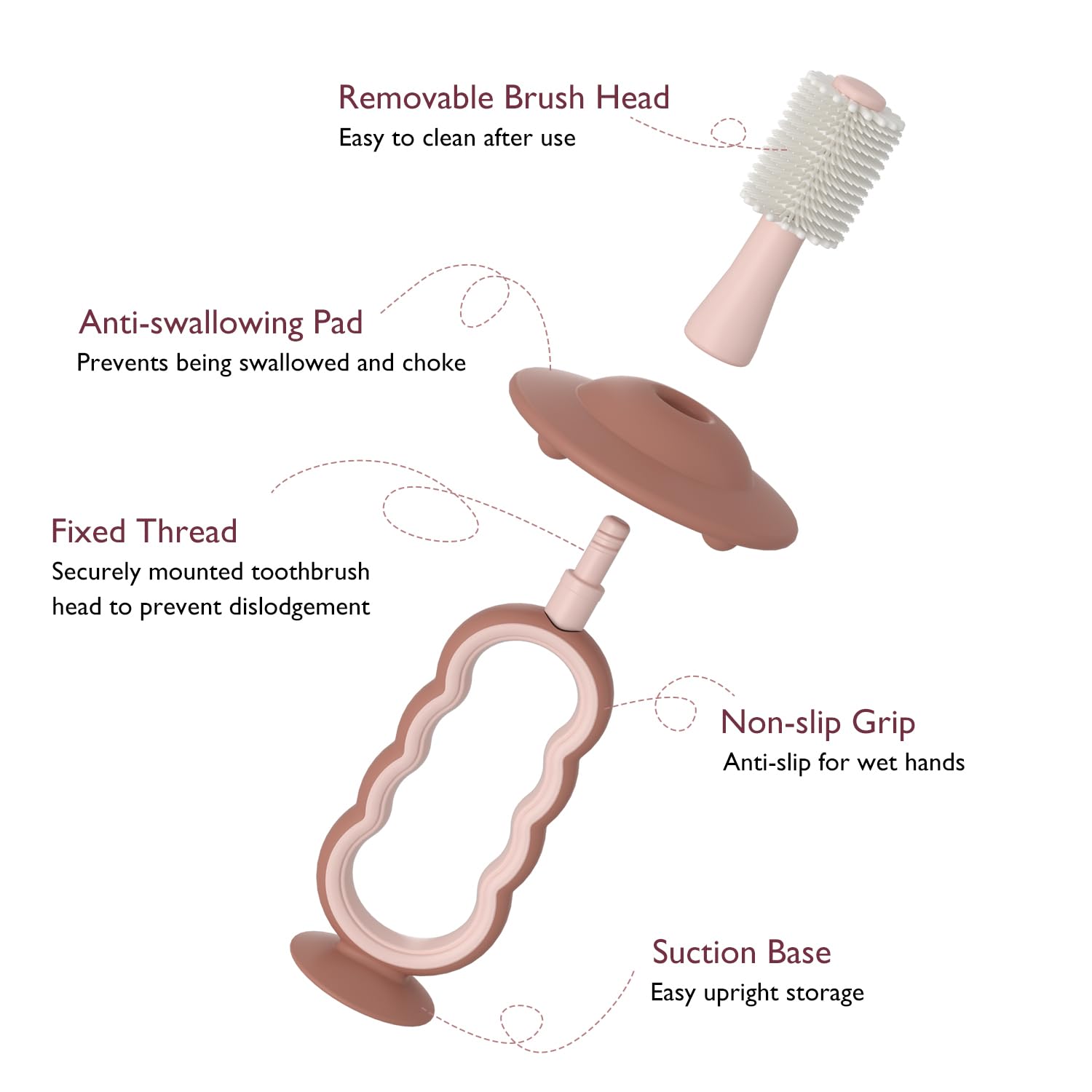 Close-up of 360° bristle head designed for infants