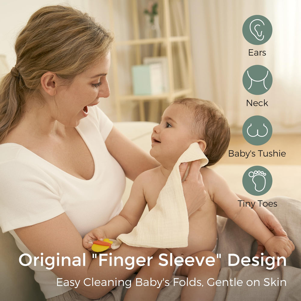 Finger Sleeve design demonstrated on washcloth