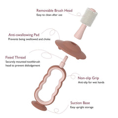 Close-up of 360-degree encircling bristles for baby teeth cleaning