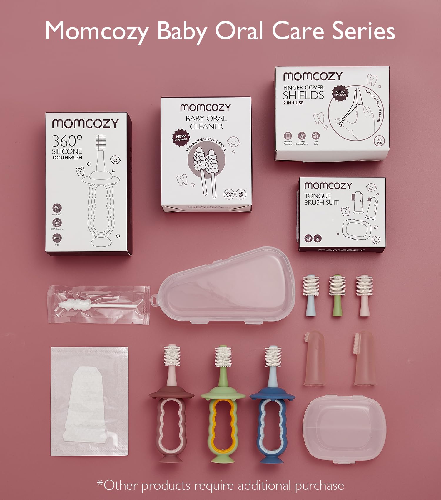 Product packaging and storage case for Momcozy finger toothbrush set