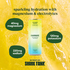 Moment Pineapple Electric travel pack on the go shows zero sugar and caffeine-free hydration.