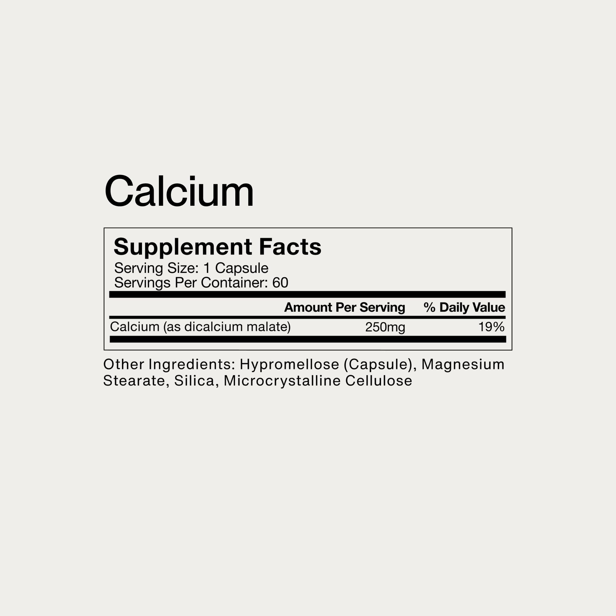 Calcium supplement showing 60 servings on label
