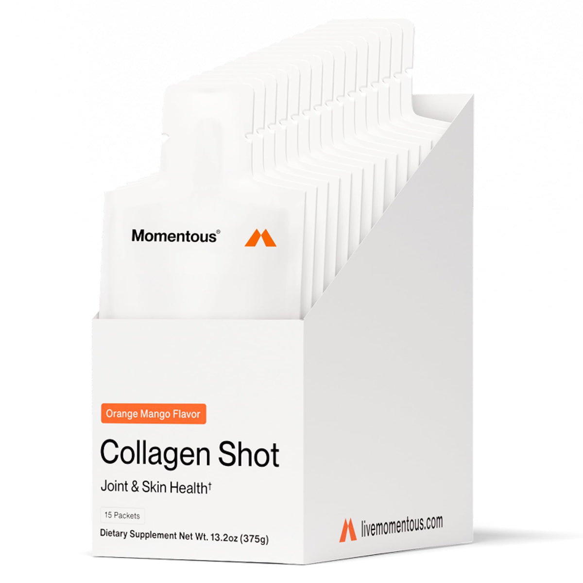 Momentous Collagen Shot mango orange bottle label