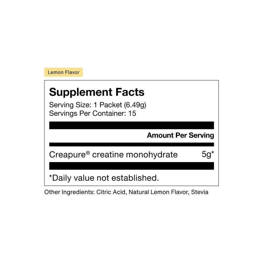 Lemon flavor label and nutrition facts on Momentous Creatine