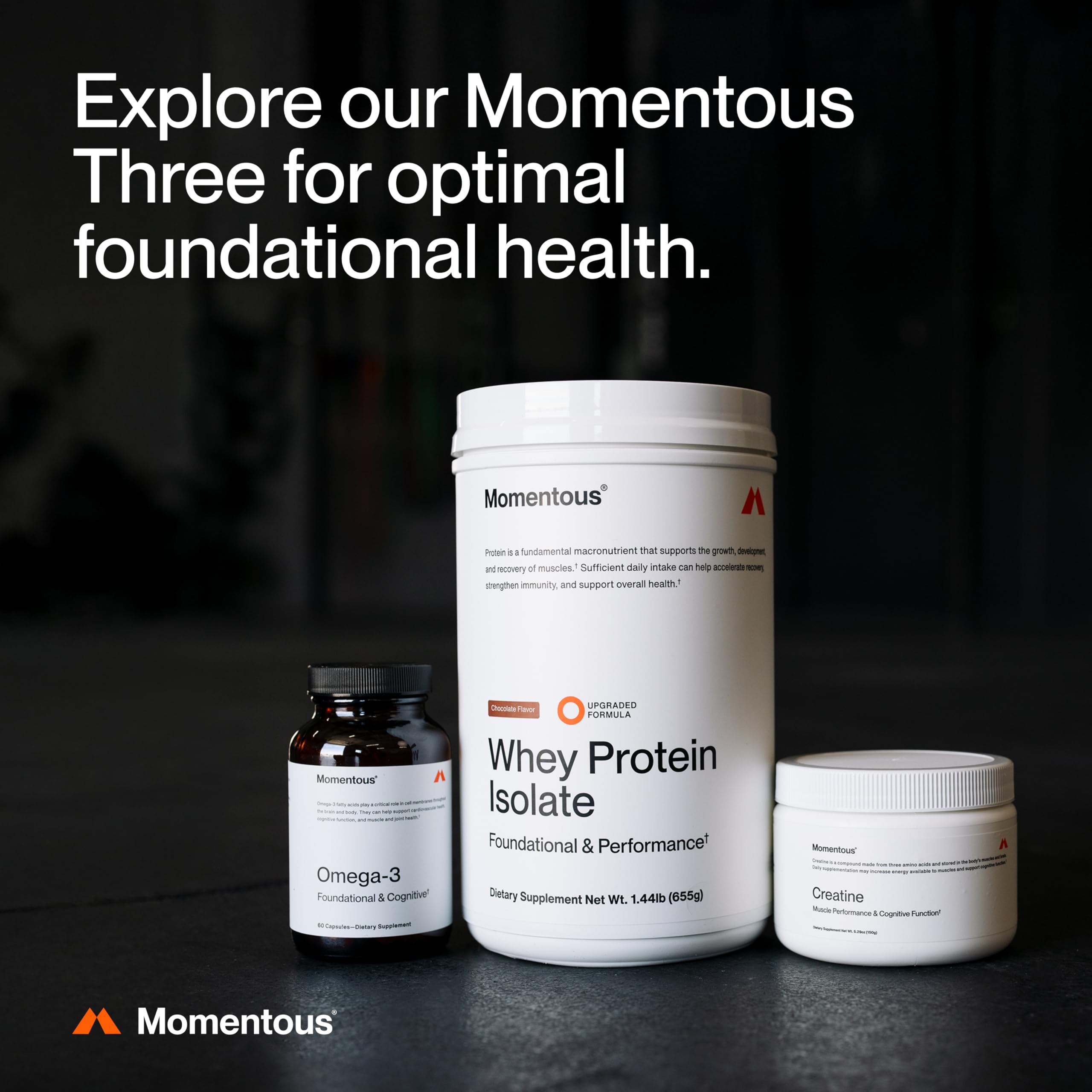 Momentous Creatine Monohydrate powder in a training setup supports post-workout energy.