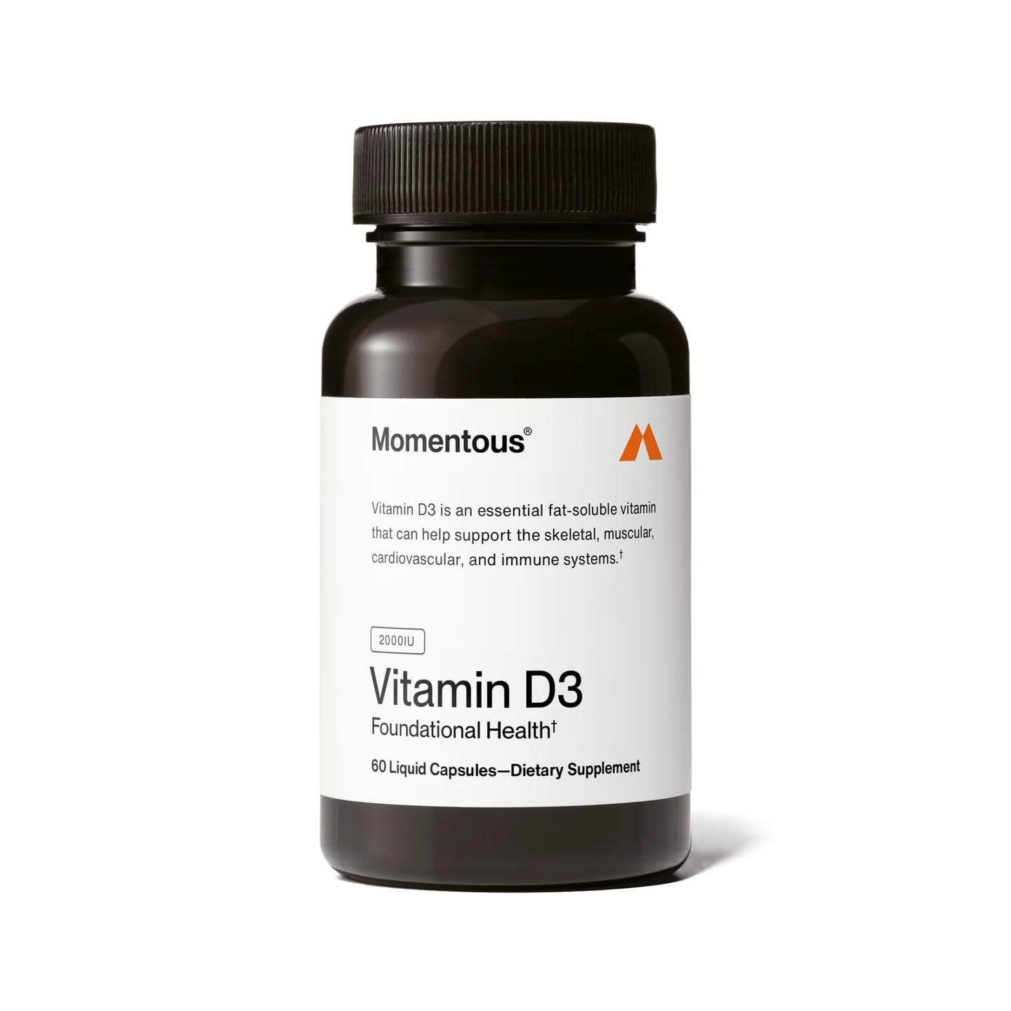 Momentous Vitamin D3 2000 IU bottle on white background