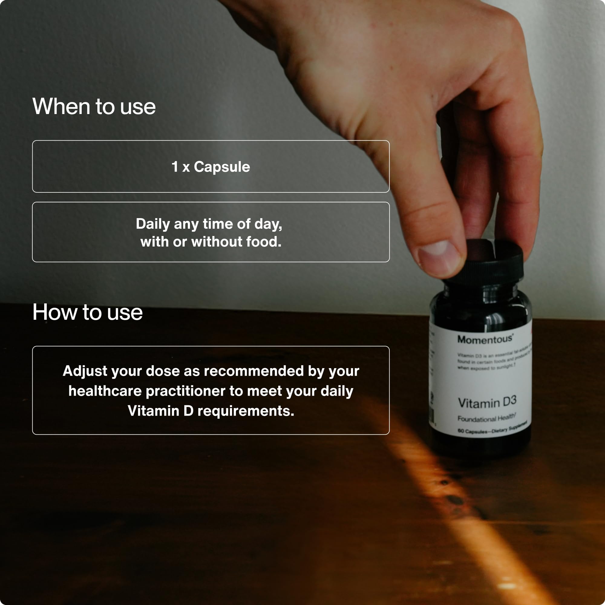 Gluten-free label on Momentous D3 packaging