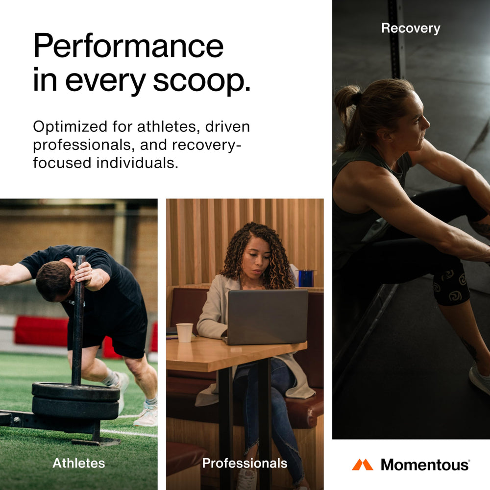 Momentous essential whey chocolate coconut closeup highlighting flavor and gluten-free protein