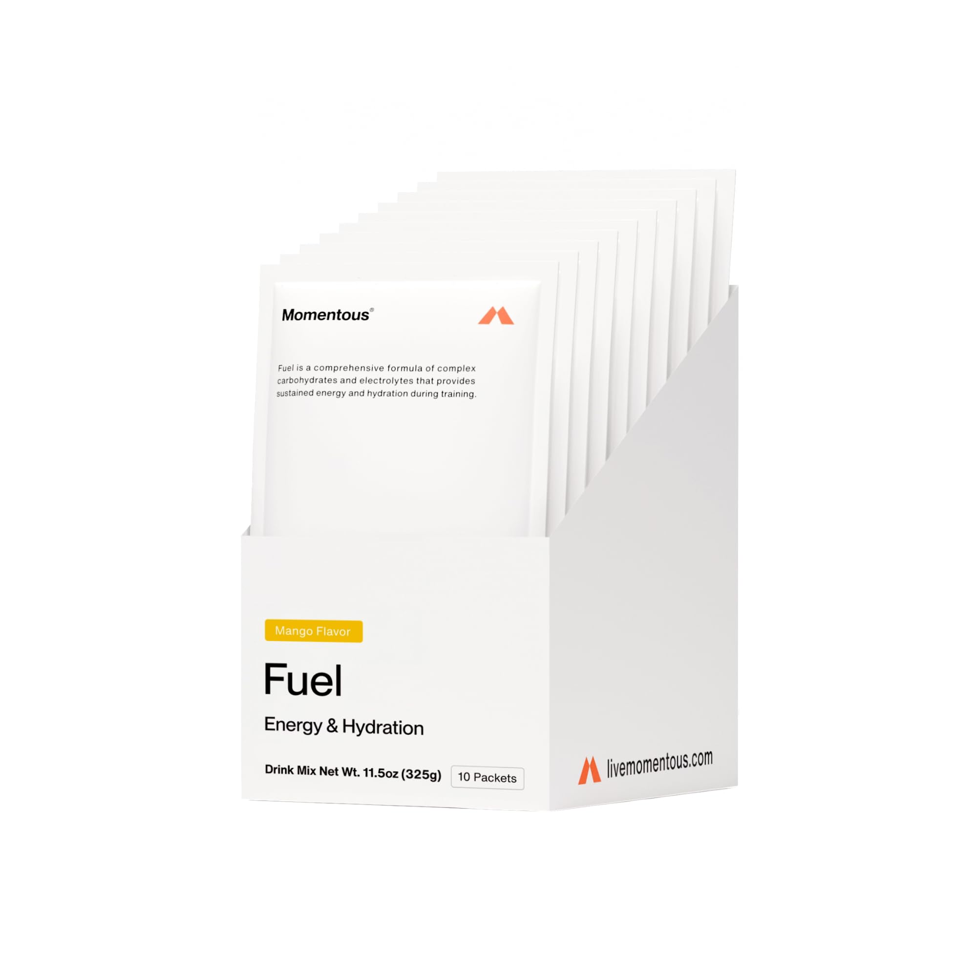 Momentous Fuel Mango tub front shows NSF Certified for Sport and clean ingredients.