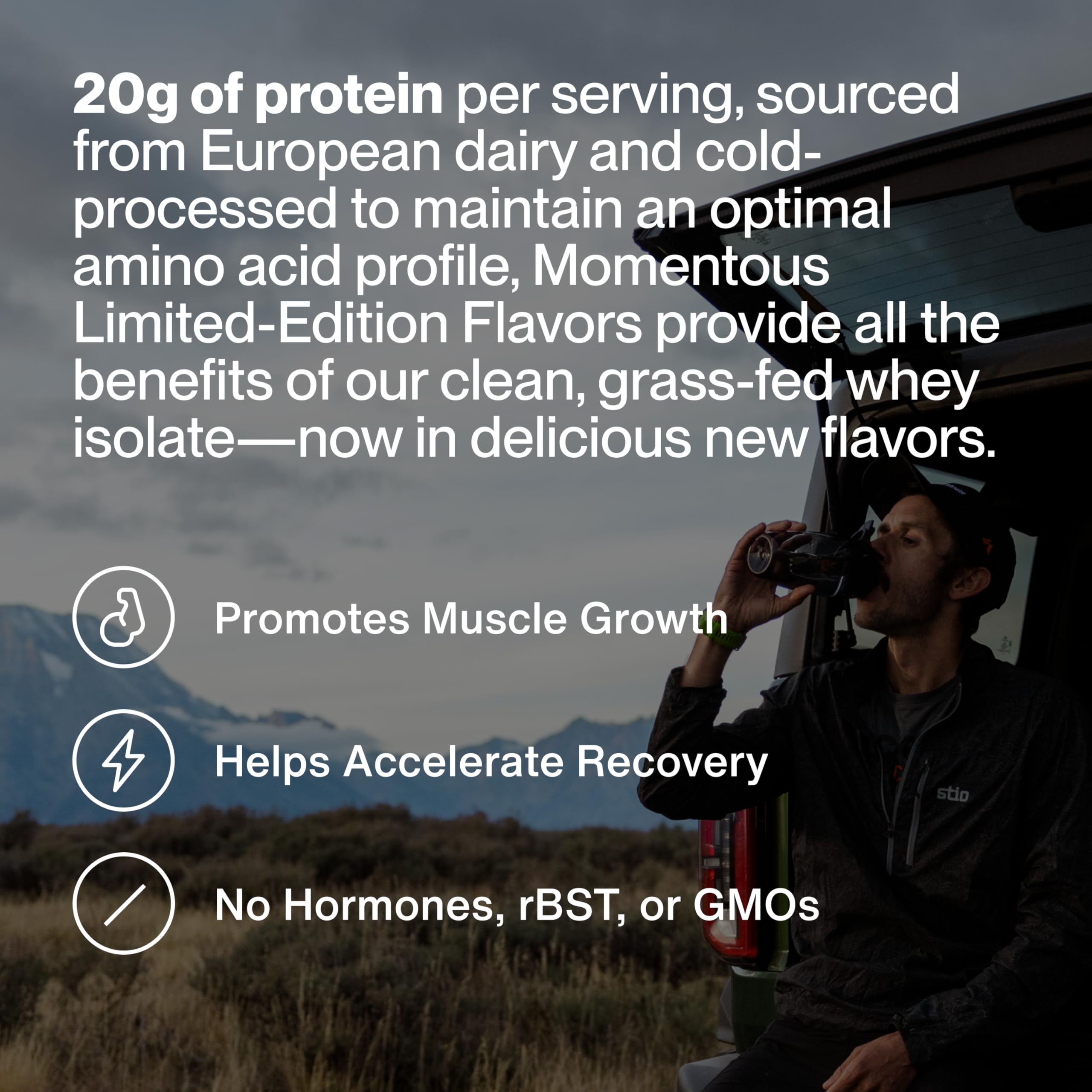 Scoop of Momentous chocolate coconut whey protein powder