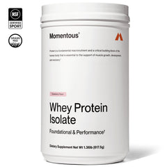 Scoop of Momentous Grass-Fed Whey Protein Powder Strawberry