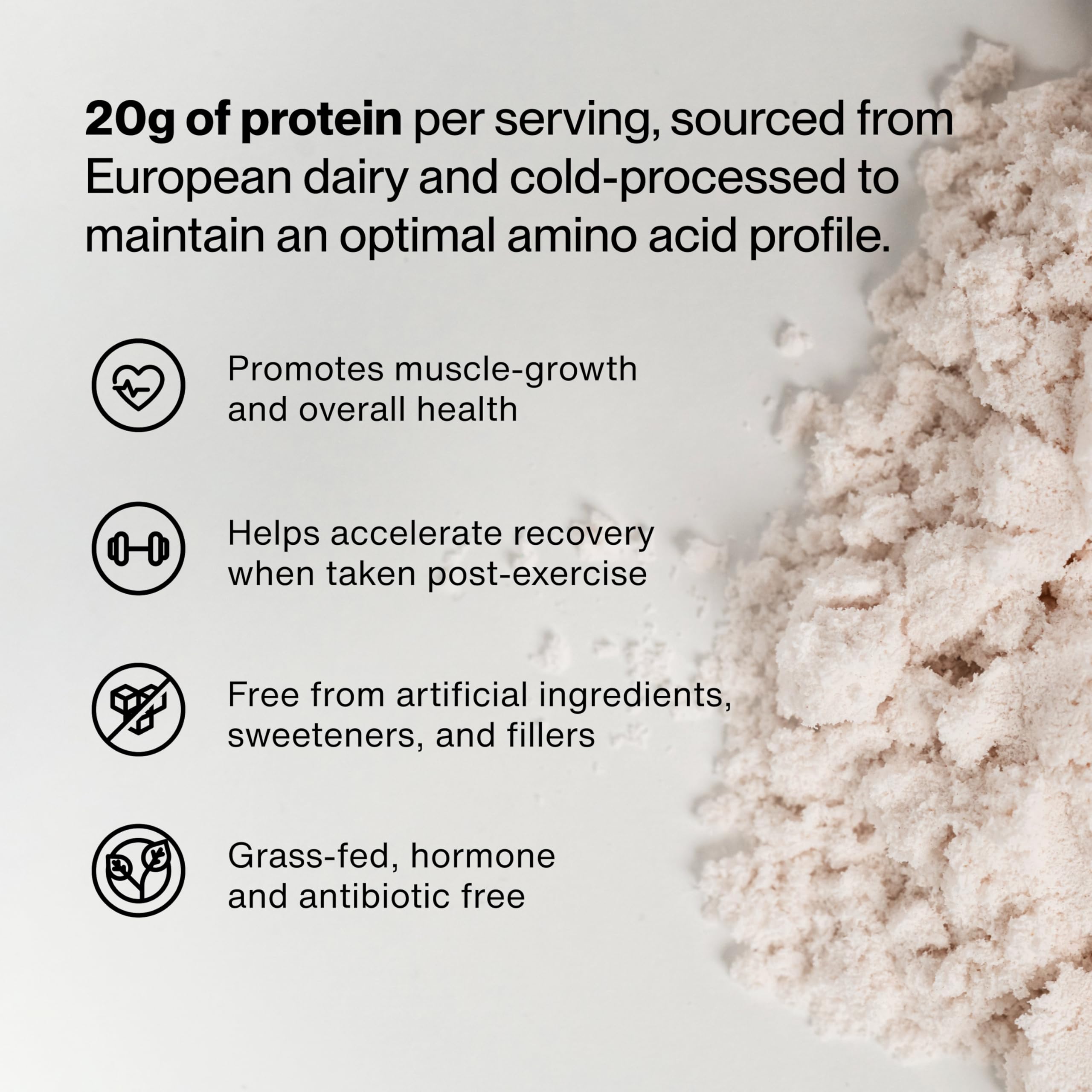 Momentous Strawberry flavored whey protein powder in container