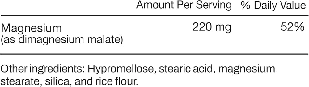 Momentous Magnesium Malate ingredients panel