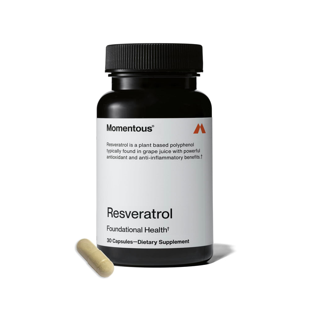 Bottle of Momentous Resveratrol 450 mg with label