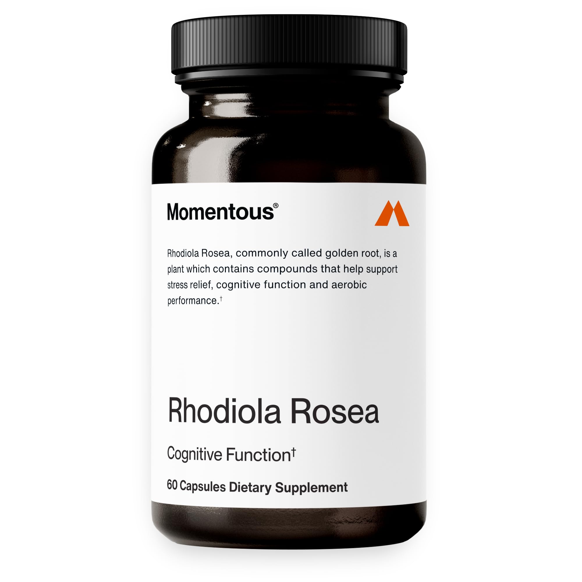 Momentous Rhodiola Rosea supplement bottle on white background