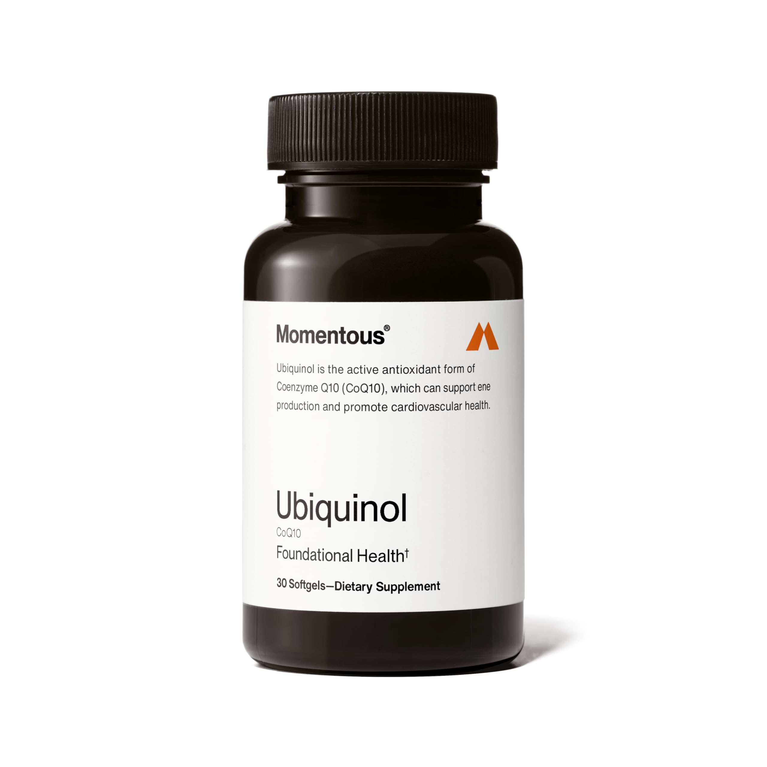 Momentous Ubiquinol bottle with label displayed front