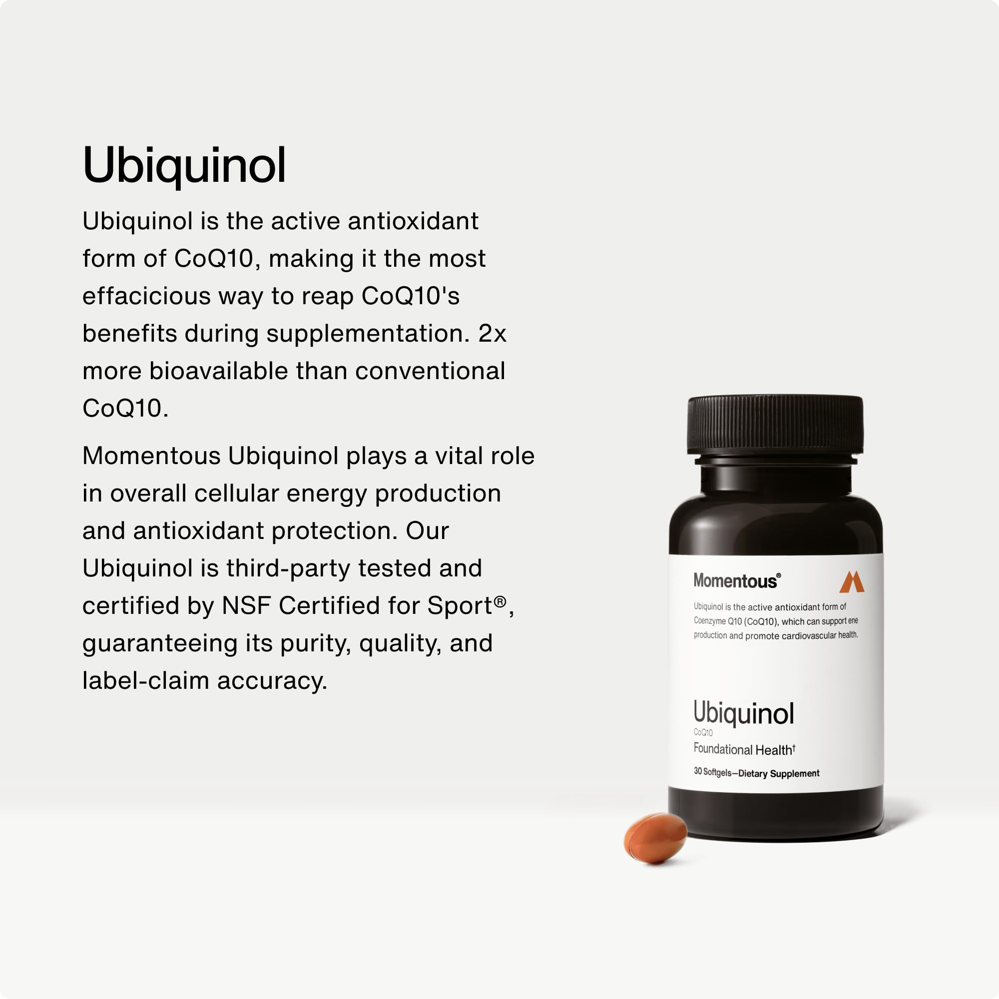 Close-up of ubiquinol softgels inside the bottle