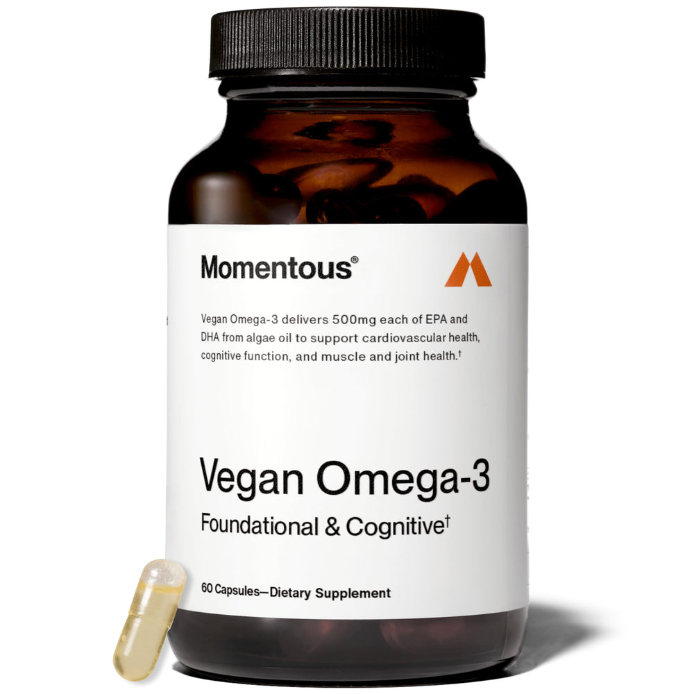 Momentous Vegan Omega-3 bottle on white background
