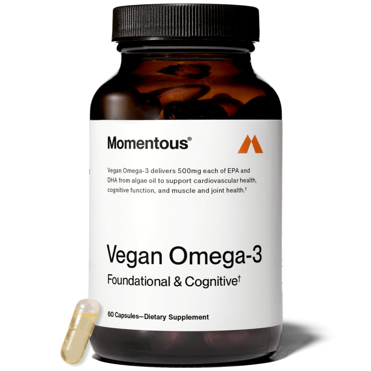 Momentous Vegan Omega-3 bottle on white background
