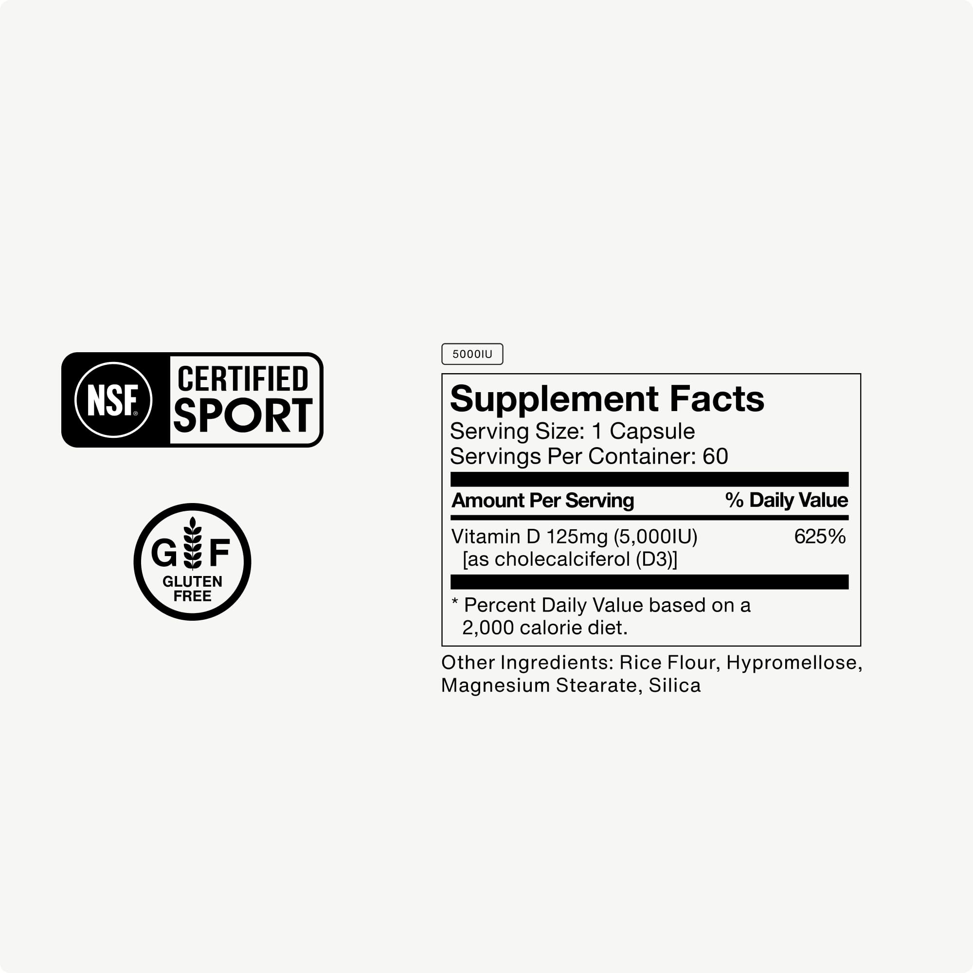 Gluten-free icon on Momentous Vitamin D3 packaging