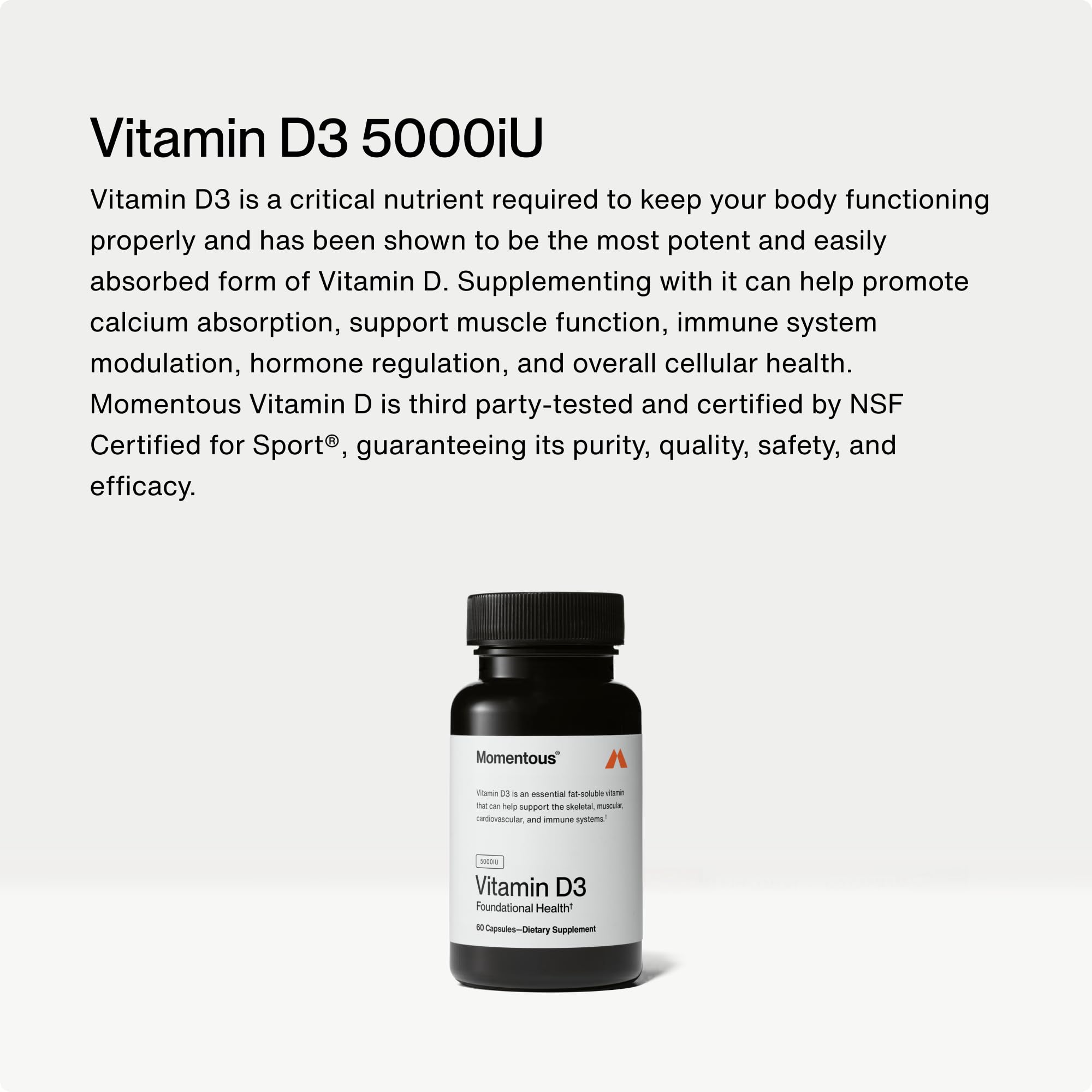 Close-up of Momentous Vitamin D3 5000 IU label