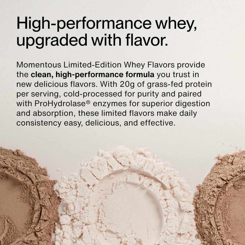 Momentous whey protein glass after mixing shows smooth recovery shake