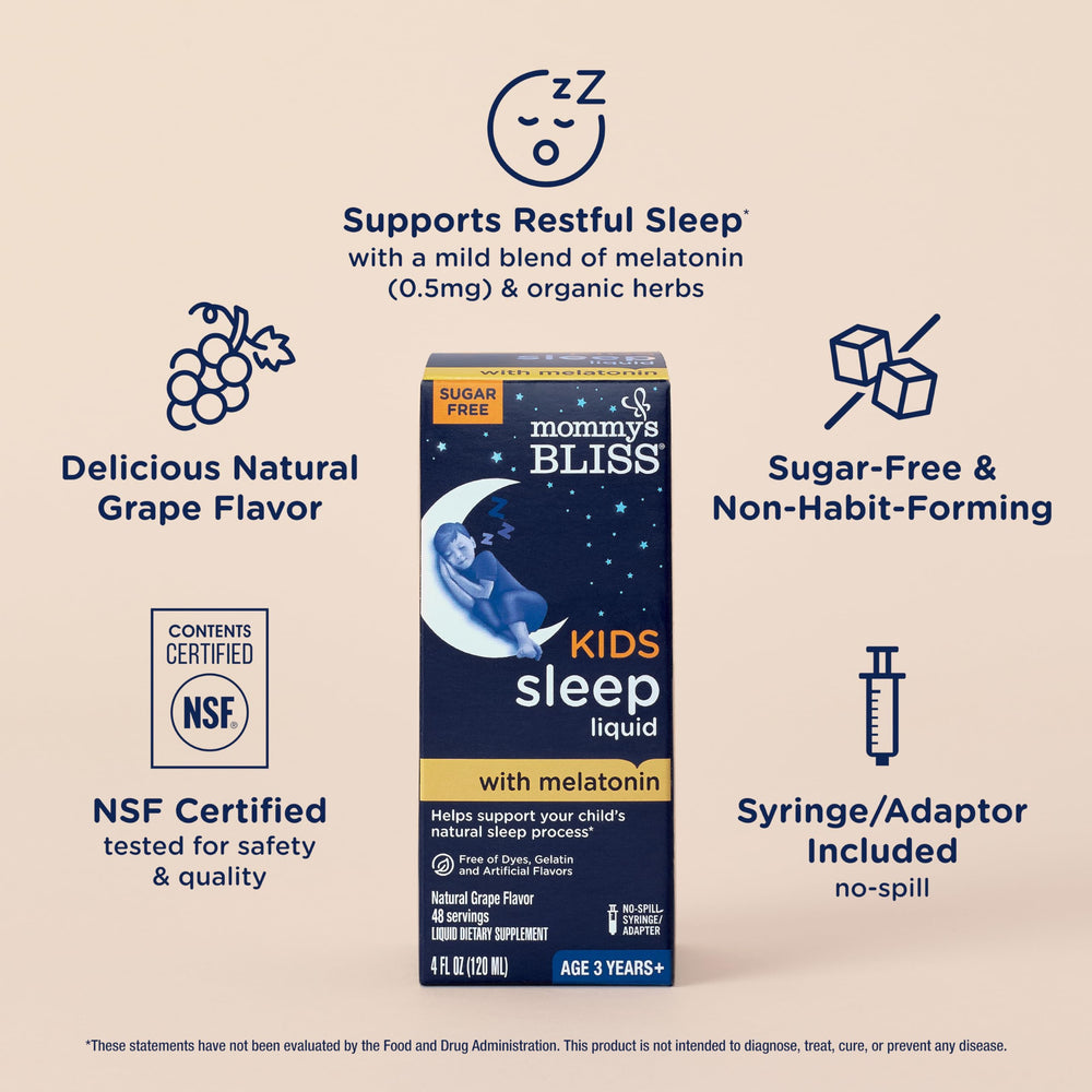 Close-up of the grape flavor label on Mommy's Bliss bottle