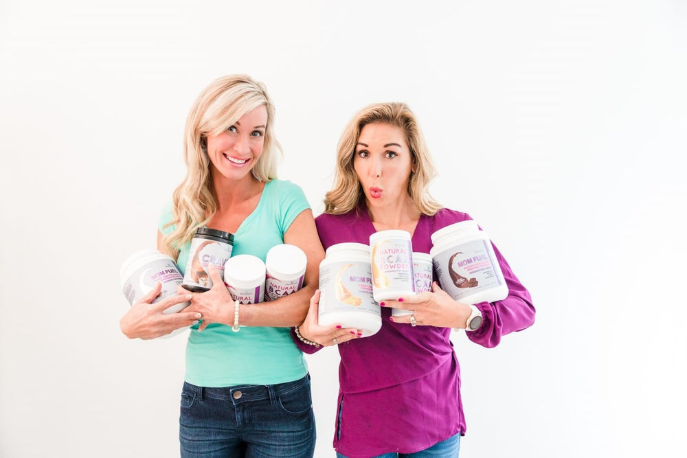 Momsanity dairy-free post-workout shake bottle emphasizes convenient protein boost.