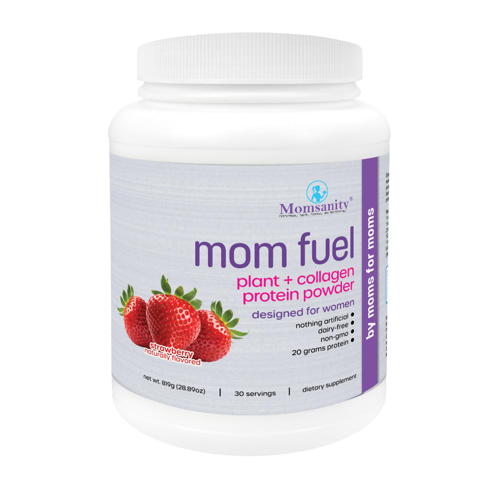 Momsanity protein powder strawberry bottle for easy meal replacement and fruity flavor