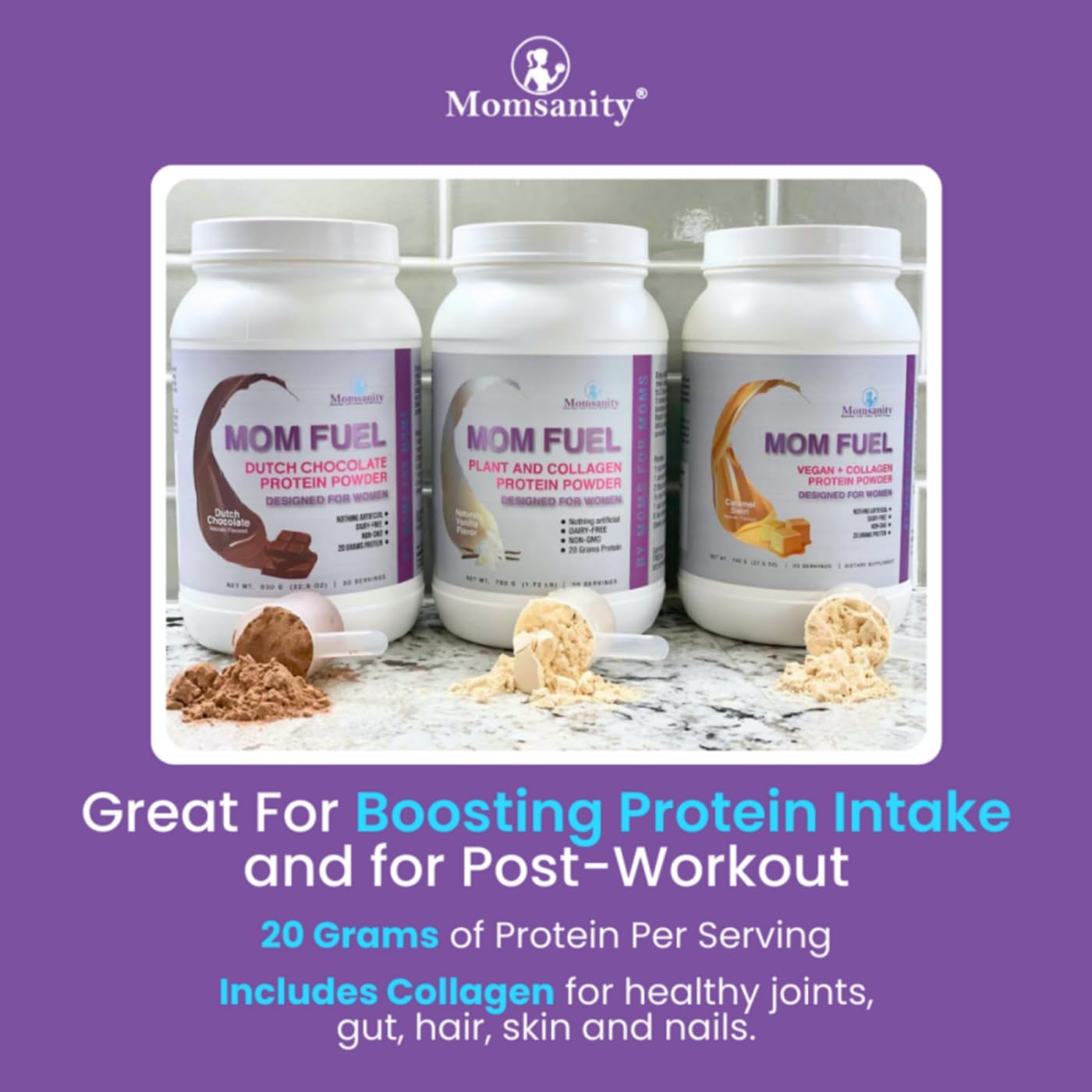 Momsanity protein powder strawberry pour demonstrates creamy mix for post-workout recovery