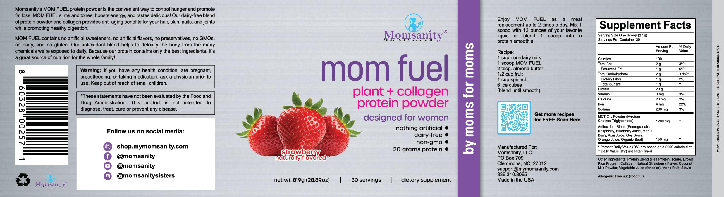 Momsanity protein powder strawberry shake glass highlighting delicious taste and nourishment