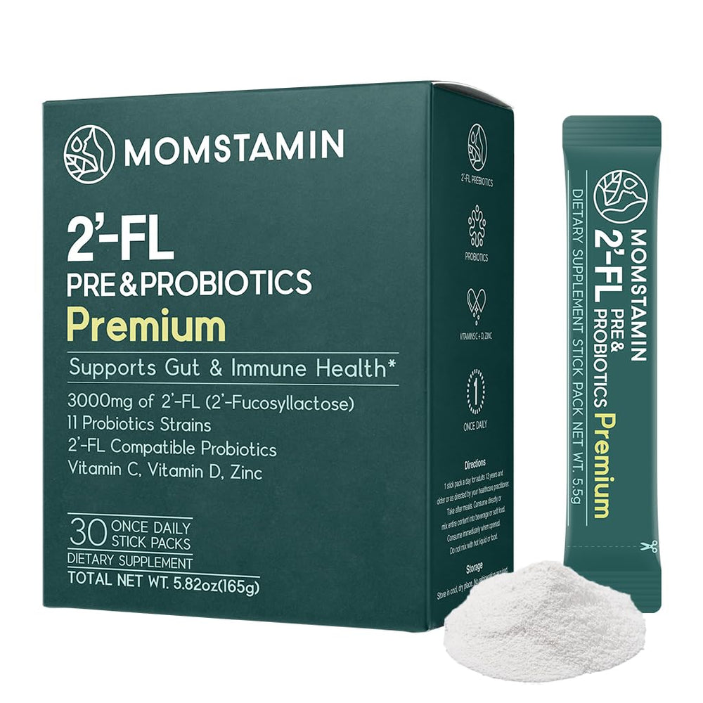 Front label of MOMSTAMIN premium HMO 2'-FL product
