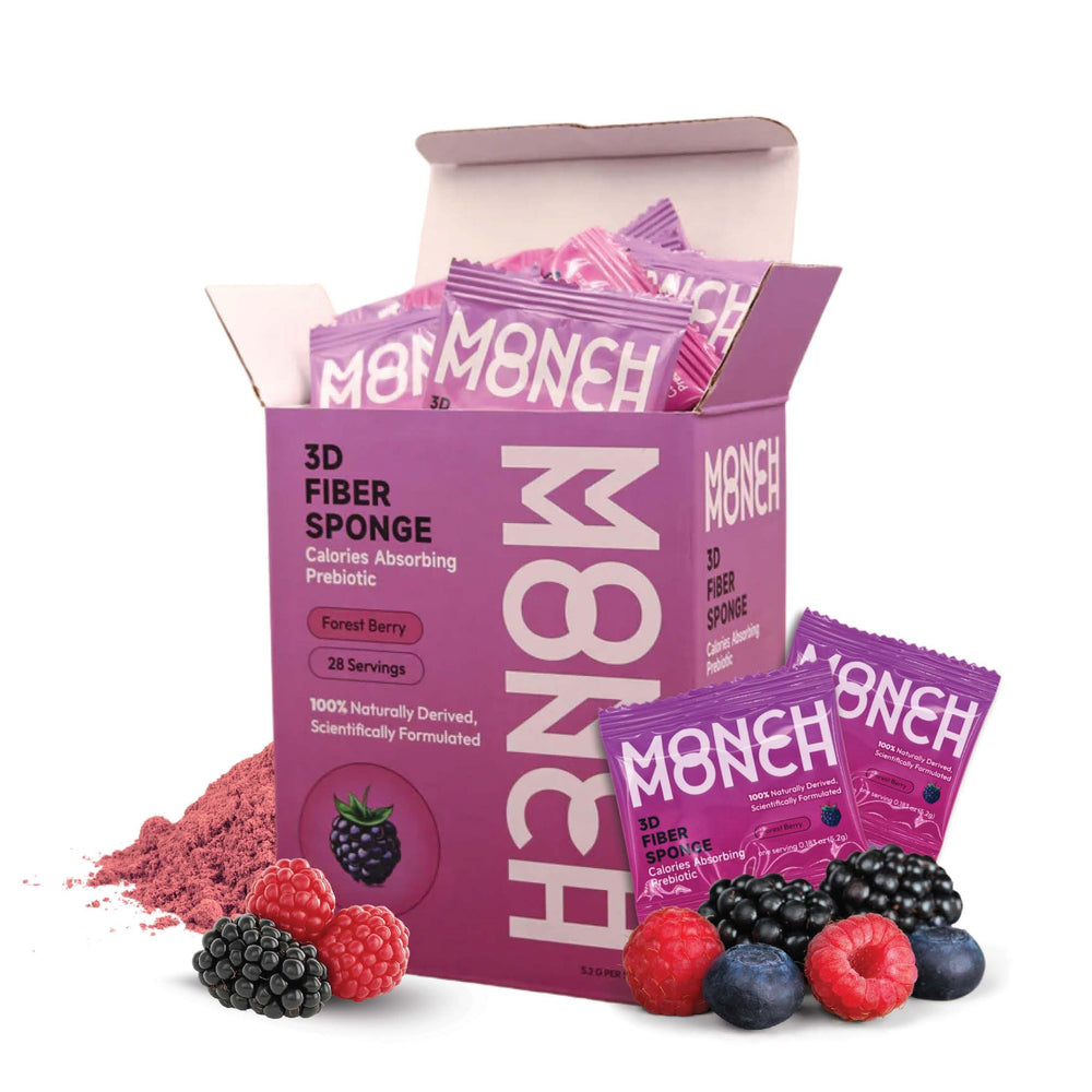 Front packaging of Monch Monch Forest Berry Fiber Sponge 28-count