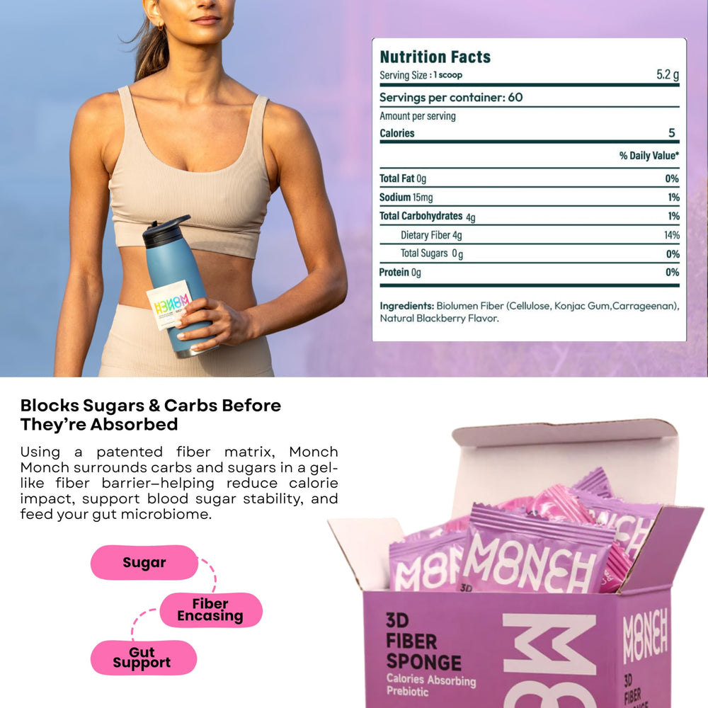 Vegan and sugar-free labeling on Monch Monch Forest Berry Fiber Sponge packaging