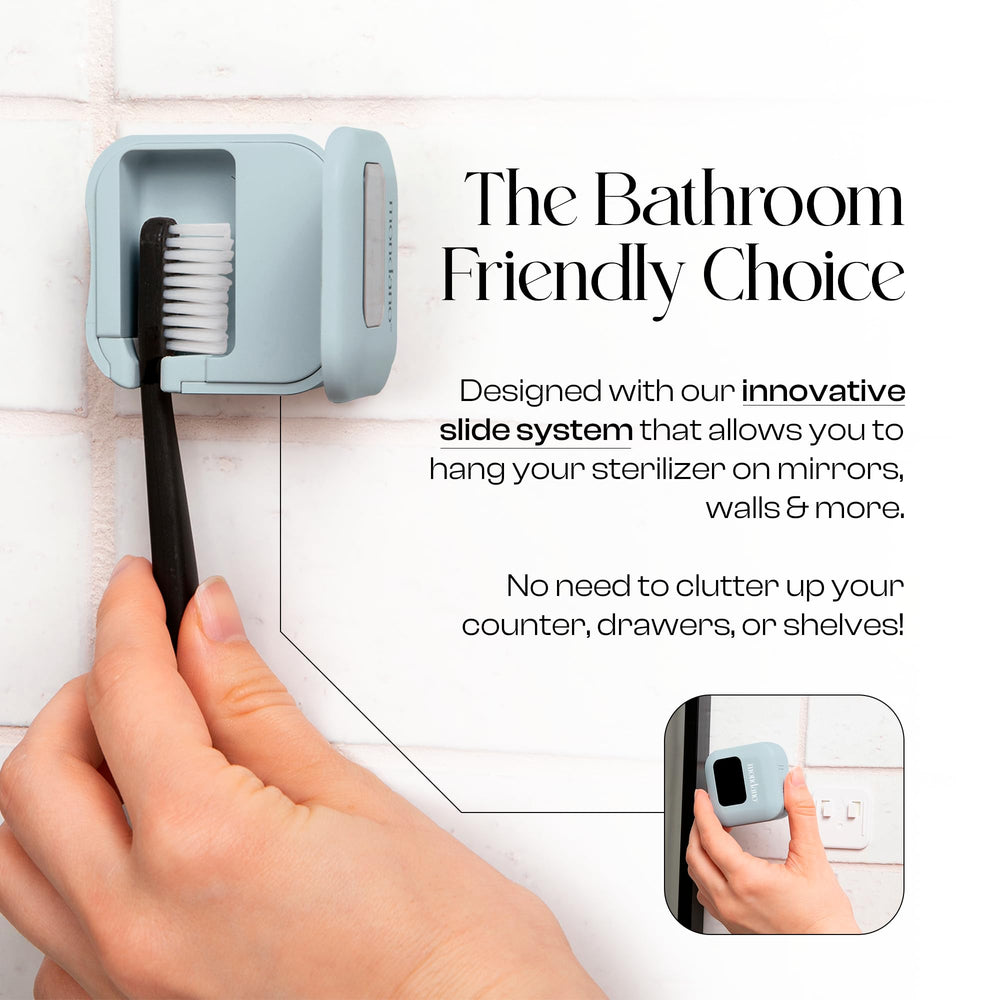 Wall-mounted UV-C toothbrush sanitizer and holder