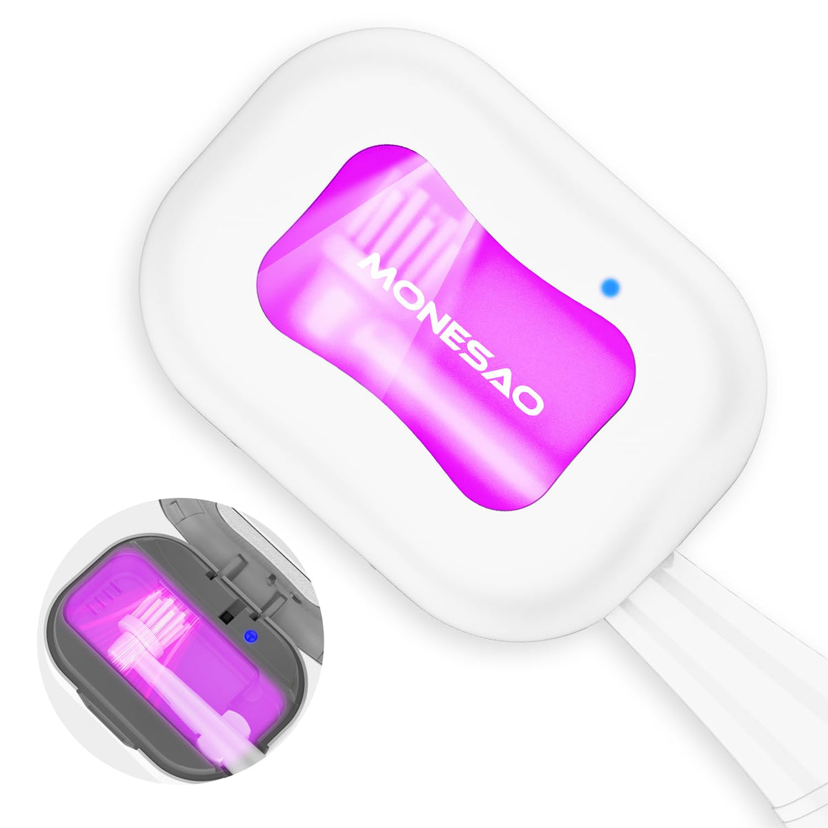 Front view of MONESAO toothbrush sanitizer case in white