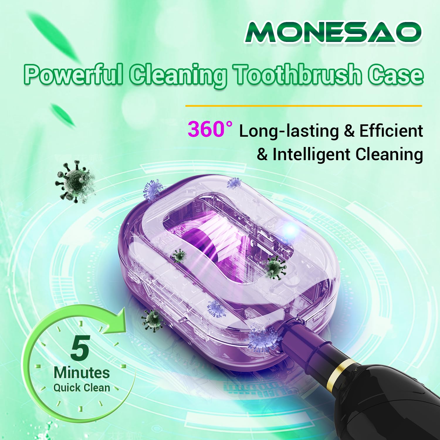 Automatic lid lock feature on MONESAO toothbrush case