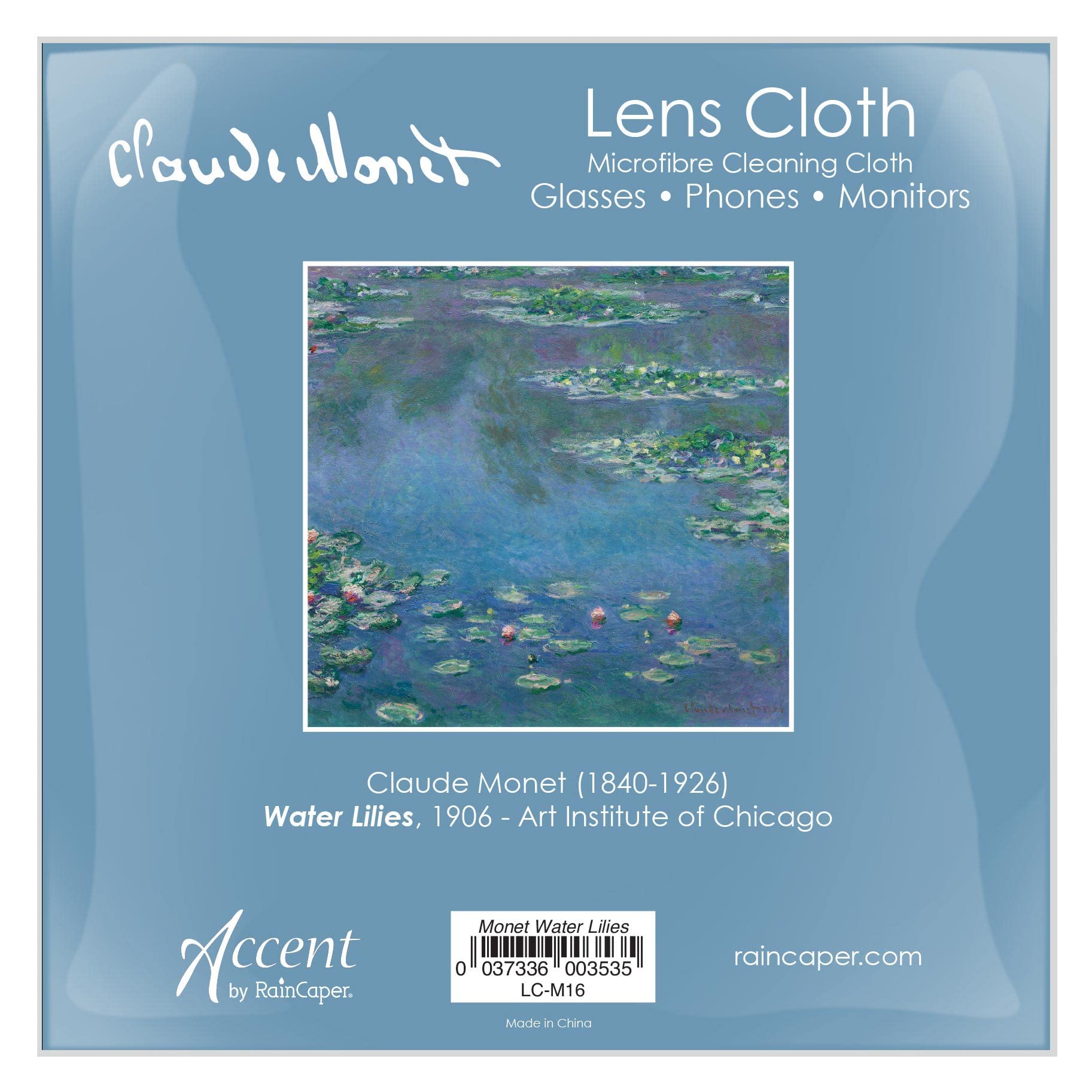 Monet Water Lilies cloth next to RainCaper folding sunglasses case