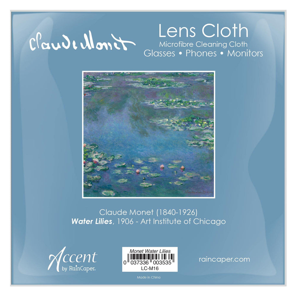 Monet Water Lilies cloth next to RainCaper folding sunglasses case