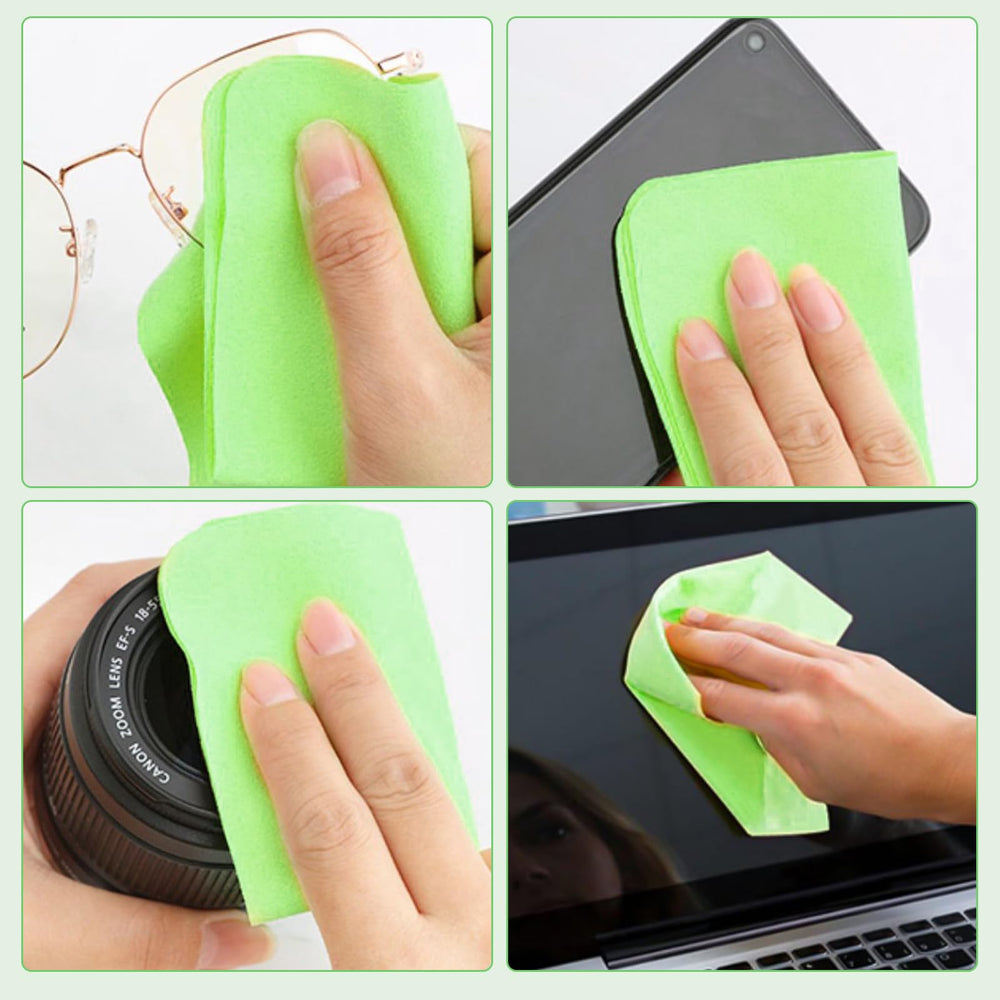 Computer monitor being cleaned with microfiber cloth