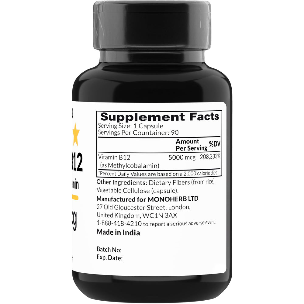 Close-up of a vegan capsule of B12 methylcobalamin 5000 mcg