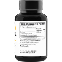 MONOHERB Damiana Extract 1000 mg bottle label (back)