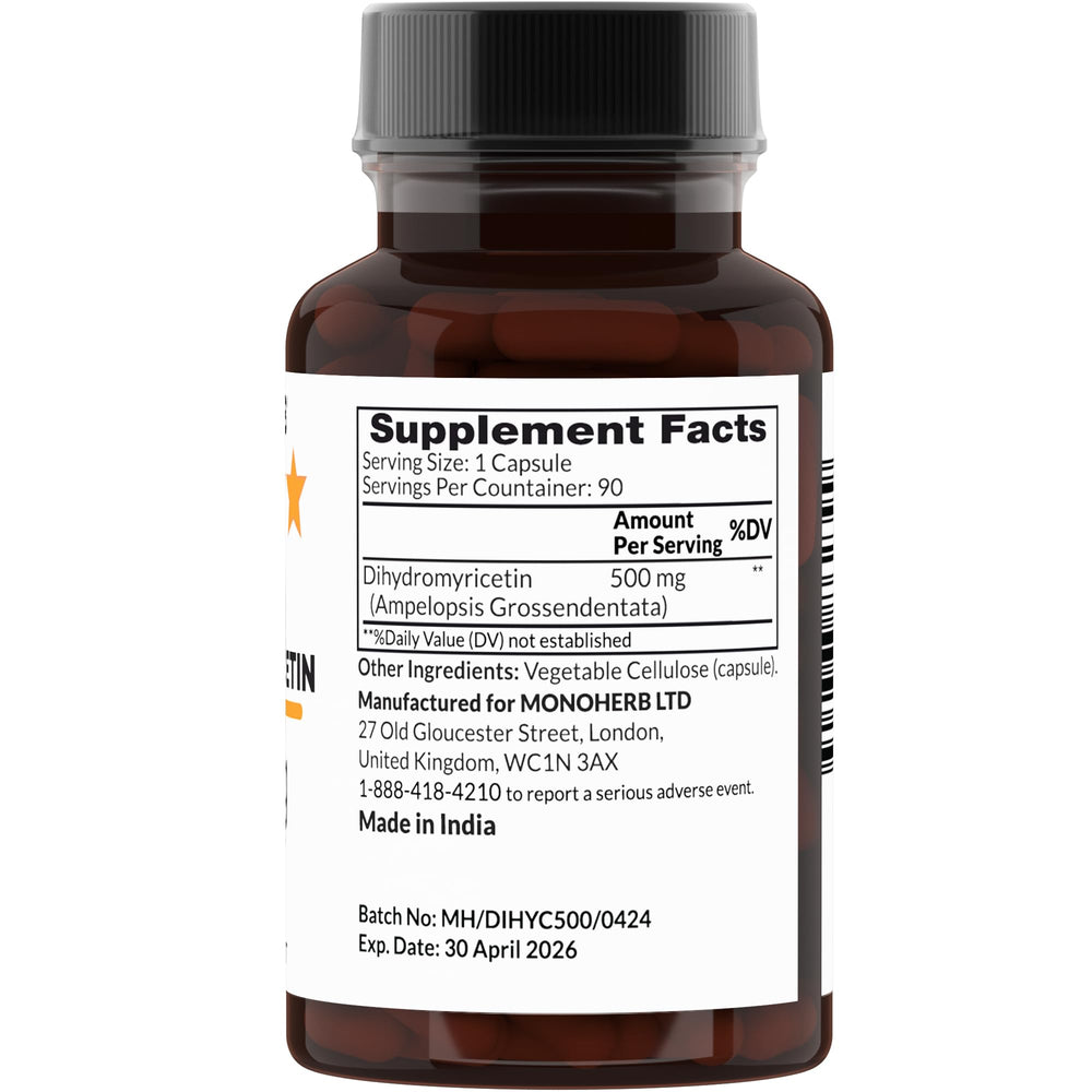 Transparent vegetable capsules for MONOHERB DHM 500 mg supplement